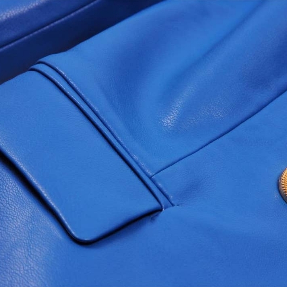 Royal blue Blazer Leather Gold button Jacket with plus size
